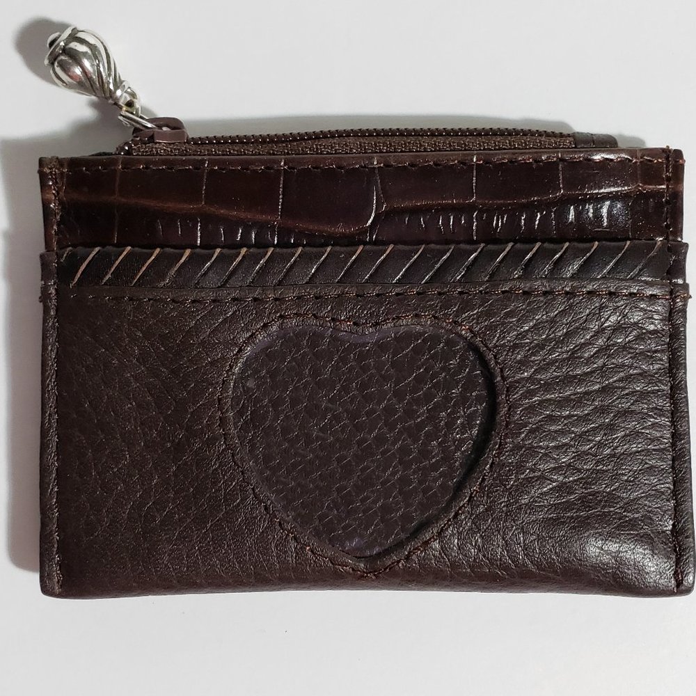 Brighton Leather Wallet Heart Coin Card ID Change Purse Brown Croc Embossed Trim